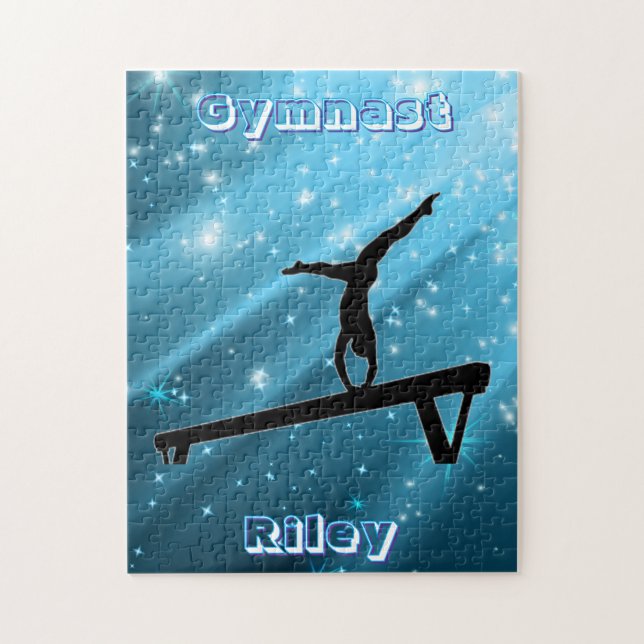 Sparkling Blue Gymnast Pose Jigsaw Puzzle (Vertical)