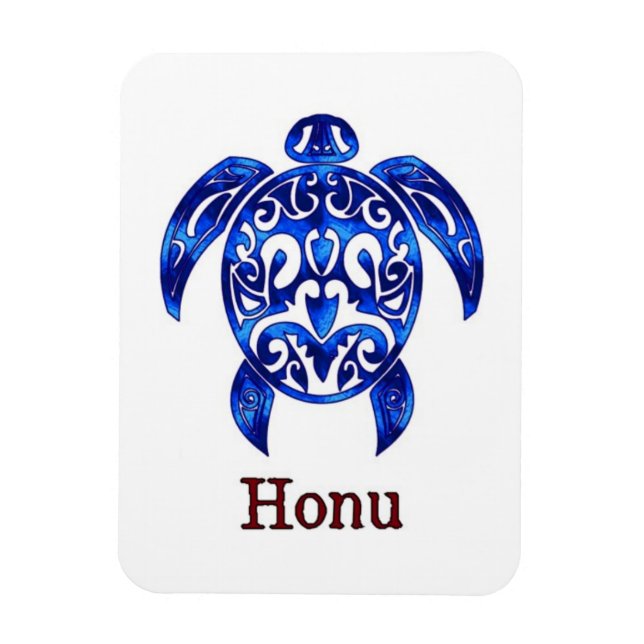 Sparkling Blue Hawaiian Sea Turtle on White Magnet (Vertical)