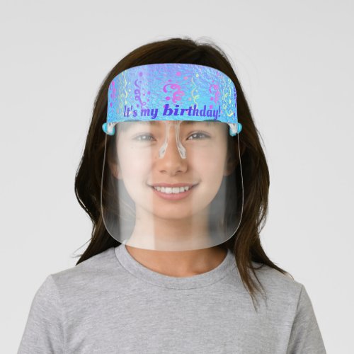 Sparkling Blue Iridescent Confetti Birthday Kids Face Shield