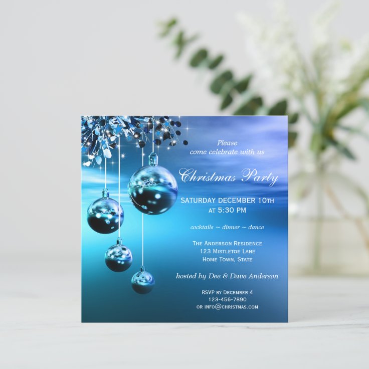 Sparkling Blue Modern Christmas Party Invitation | Zazzle
