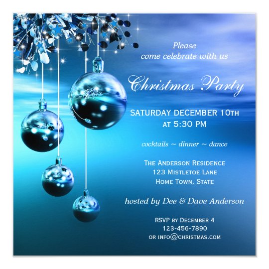 Sparkling Blue Modern Christmas Party Invitation | Zazzle.com