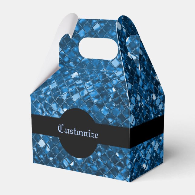Sparkling Blue Mosaic Pattern Gable Favor Box (Front Side)
