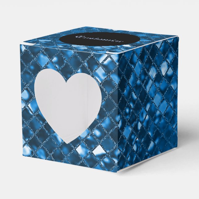 Sparkling Blue Mosaic Pattern Heart Favor Box (Front Side)