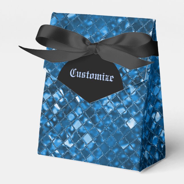 Sparkling Blue Mosaic Pattern Tent Favor Box (Front Side)