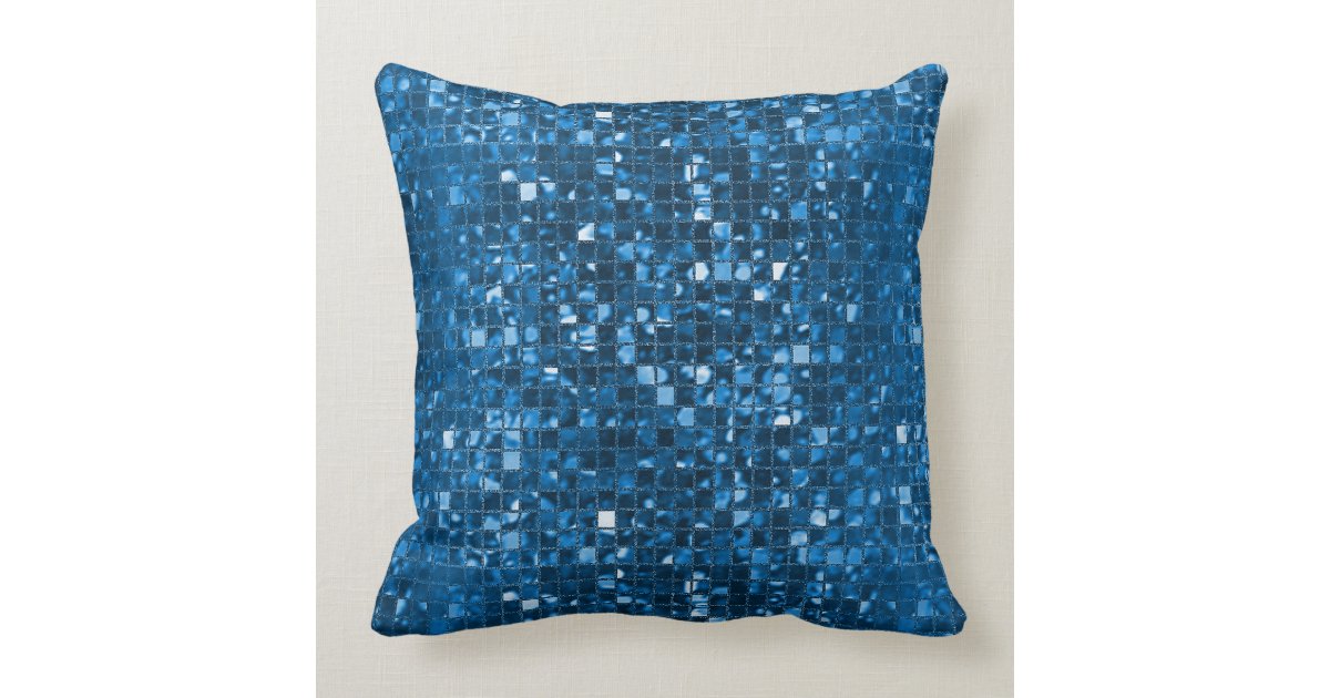 Sparkling Blue Mosaic Pattern Throw Pillow