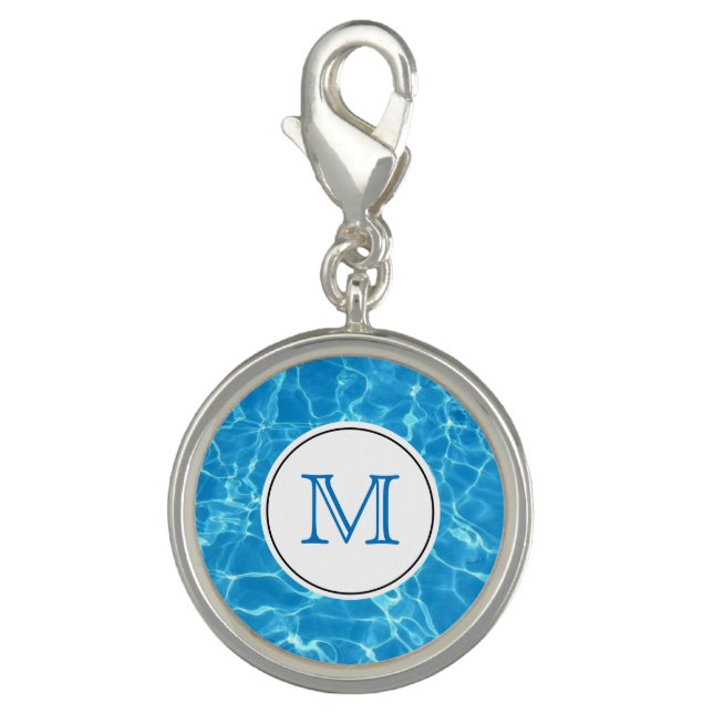 Sparkling Blue Swim Team Pool Blue Water Monogram Charm (Front)