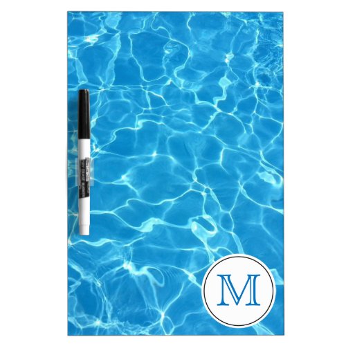 Sparkling Blue Swimming Pool Blue Water Monogram Dry Erase Board
