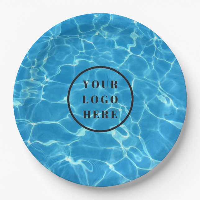 Sparkling Blue Swimming Pool Water Add Your Logo Paper Plates (Front)