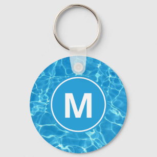 Sparkling Blue Swimming Pool Water Monogram Keycha Keychain