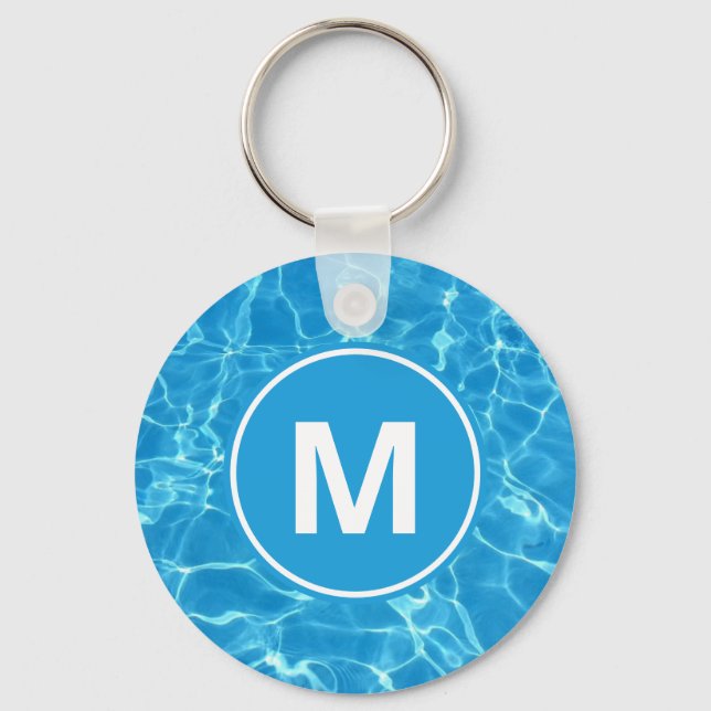 Sparkling Blue Swimming Pool Water Monogram Keycha Keychain (Front)