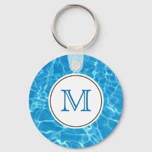 Sparkling Blue Swimming Pool Water Monogram Keychain