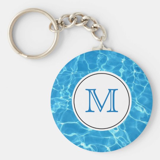 Sparkling Blue Swimming Pool Water Monogram Keychain