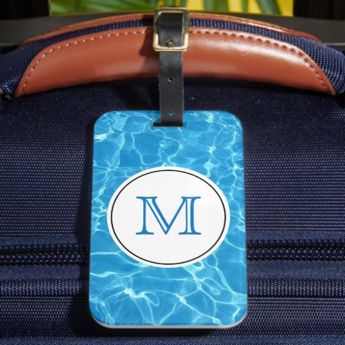Sparkling Blue Swimming Pool Water Monogram Luggage Tag