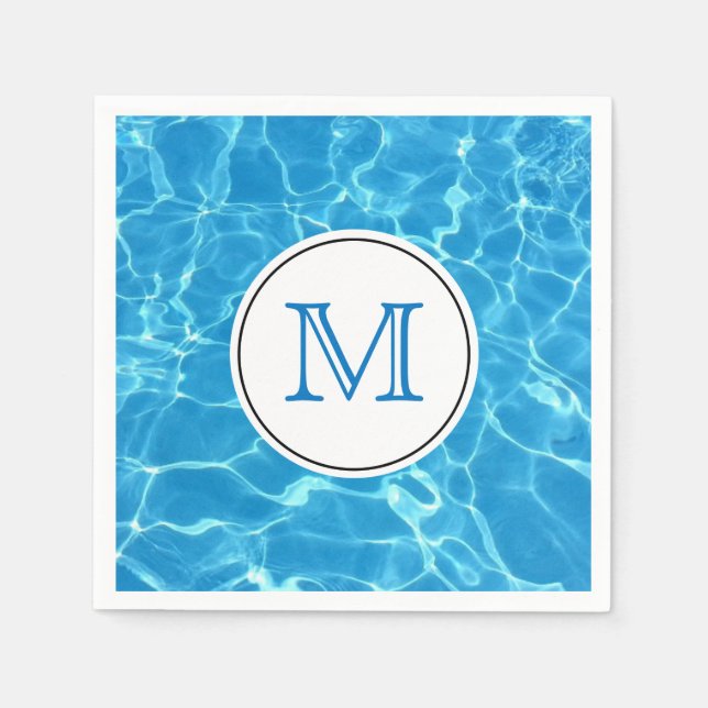 Sparkling Blue Swimming Pool Water Monogram Napkins (Front)