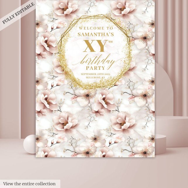 Sparkling Blush Floral Birthday Party Backdrop (Sparkling Blush Floral Birthday Party Backdrop

)