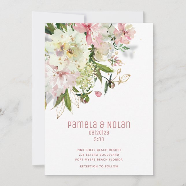 Sparkling Blush & White Wedding Invitation (Front)