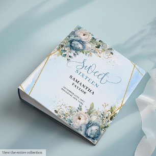 Sparkling Boho Dusty Blue Ivory Floral Sweet 16 3 Ring Binder