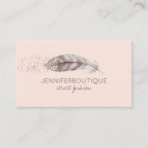 Sparkling Boho Girly blush pink Feather Business Card