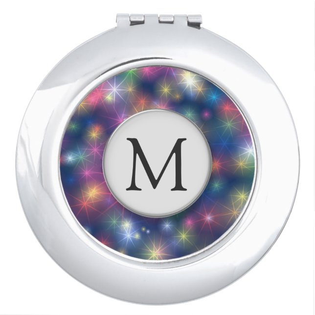 Sparkling Bokeh Lights Monogram Compact Mirror (Front)