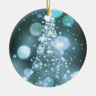 Sparkling Bokeh Merry Christmas Tree Ceramic Ornament