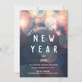 Sparkling Bokeh Night Lights New Year's Eve Party Invitation