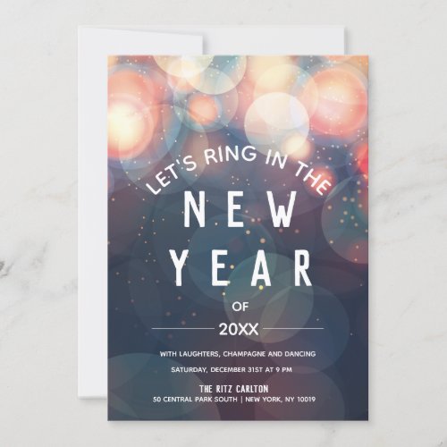Sparkling Bokeh Night Lights New Years Eve Party Invitation
