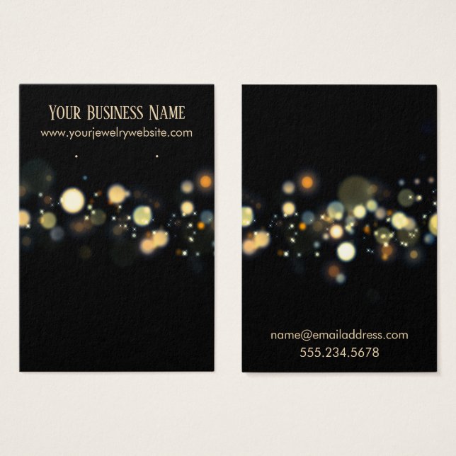 Sparkling Bokeh over Black Earring Display Cards (Front & Back)