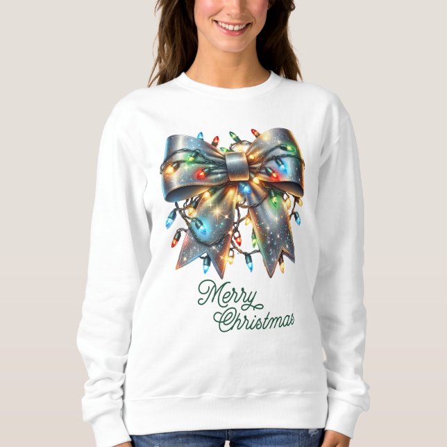 Sparkling Bow with Christmas Lights Sweatshirt (Front)