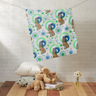 sparkling bunny in green and blue baby blanket