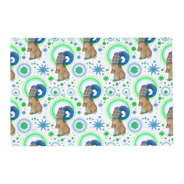 sparkling bunny in green and blue placemat (Front)