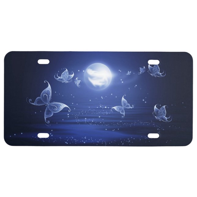 Sparkling Butterflies Luna moths fly by moon light License Plate (Front)