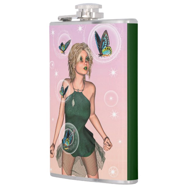 Sparkling Butterfly Fairy Fantasy Art Flask (Left)