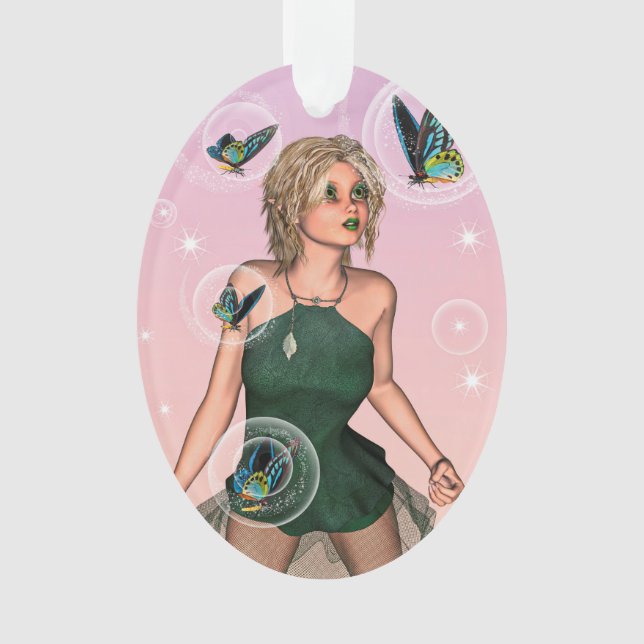 Sparkling Butterfly Fairy Fantasy Art Ornament (Front)