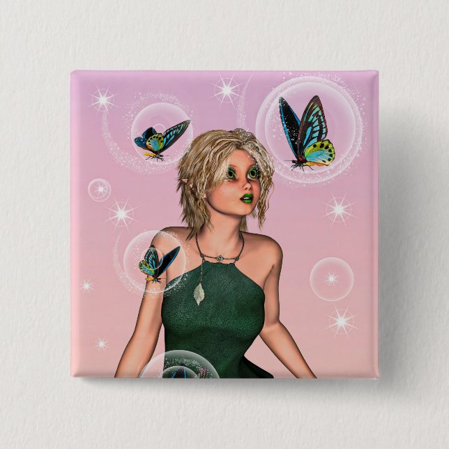 Sparkling Butterfly Fairy Fantasy Art Pinback Button (Front)