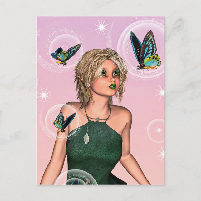 Sparkling Butterfly Fairy Fantasy Art Postcard (Front)