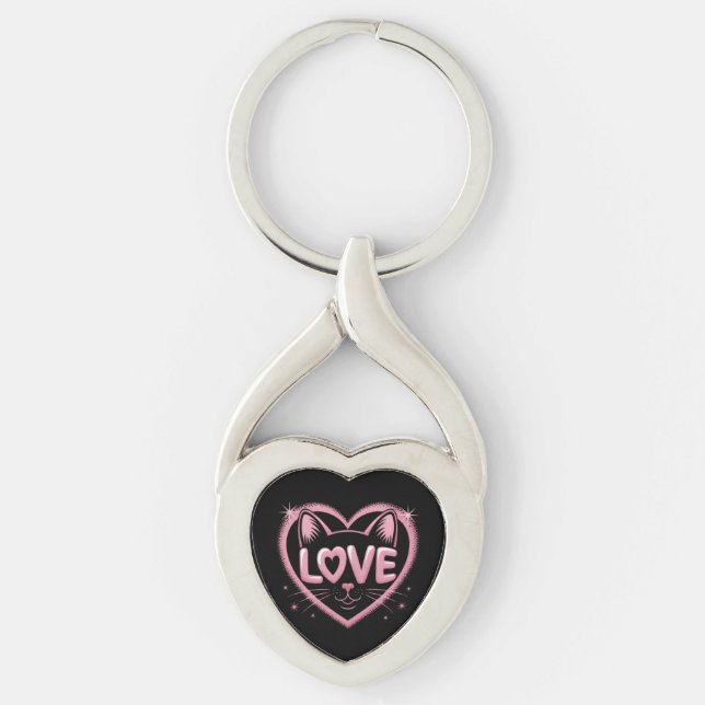 Sparkling Cat Love Keychain (Front)