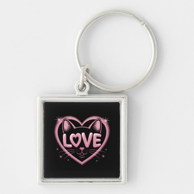 Sparkling Cat Love Keychain (Front)