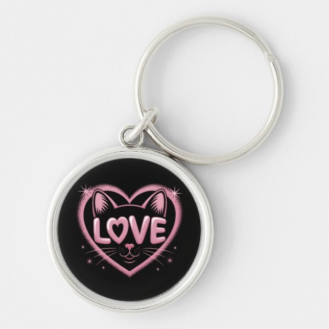 Sparkling Cat Love Keychain (Front)