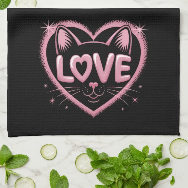 Sparkling Cat Love Kitchen Towel (Folded)