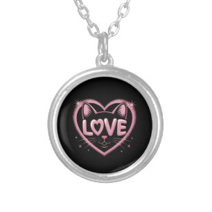 Sparkling Cat Love Silver Plated Necklace