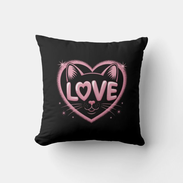 Sparkling Cat Love Throw Pillow (Front)