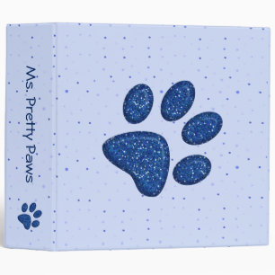 sparkling cat paw print - blue binder