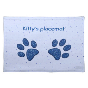 sparkling cat paw print - blue cloth placemat