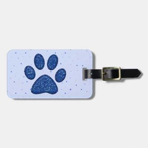 sparkling cat paw print _ blue luggage tag