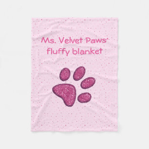 sparkling cat paw print - pink fleece blanket