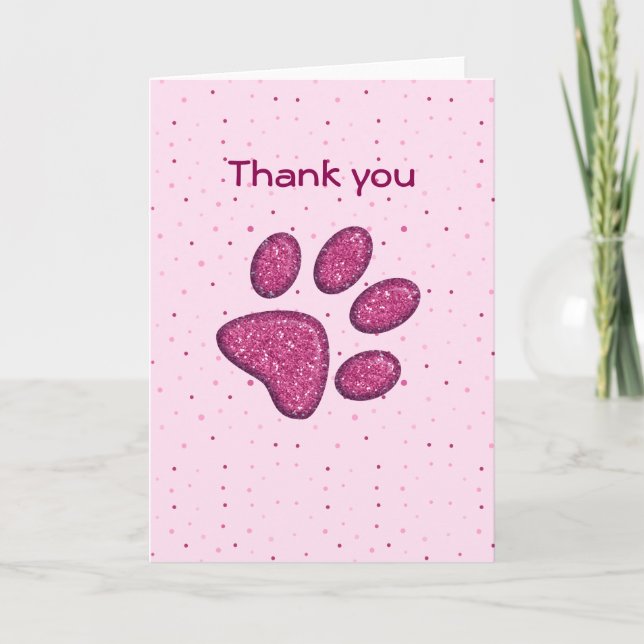 sparkling cat paw print - pink thank you card (Front)