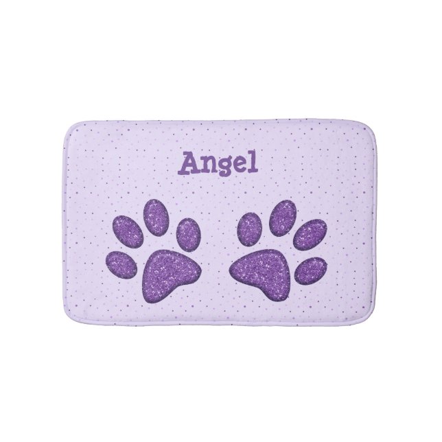 sparkling cat paw print - purple bathroom mat (Front)