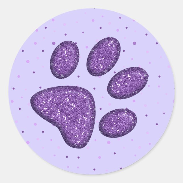 sparkling cat paw print - purple classic round sticker (Front)