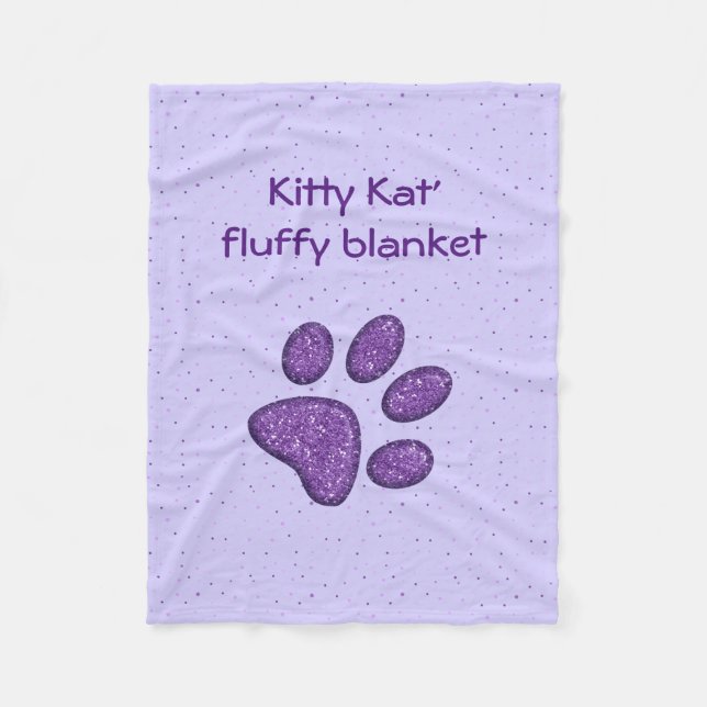 sparkling cat paw print - purple fleece blanket (Front)