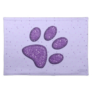 sparkling cat paw print - purple placemat